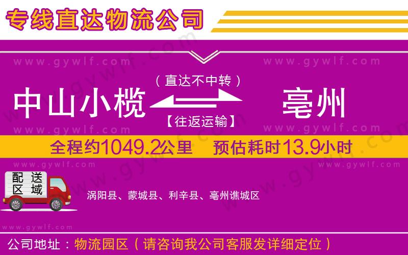 中山小欖到亳州物流公司 中山小欖到亳州物流公司
