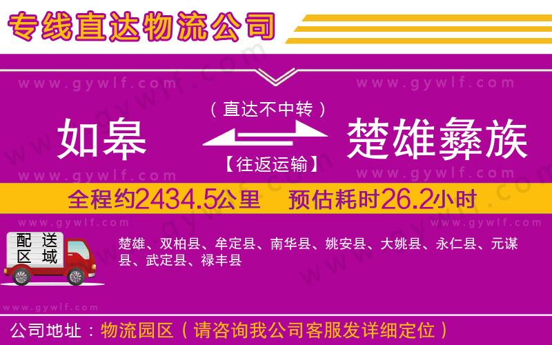如皋到楚雄彝族自治州物流公司 如皋到楚雄彝族自治州物流公司